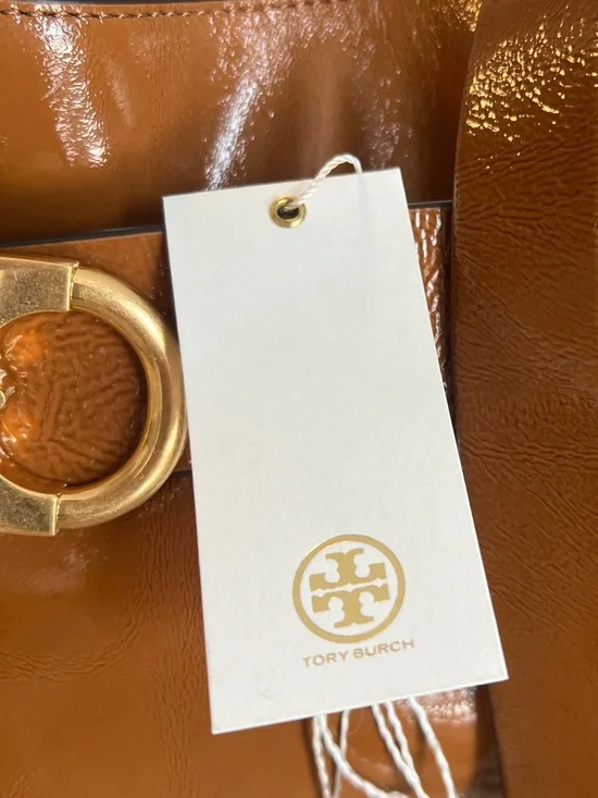Tory Burch Gemini Link Patent Leather Cross Body in Umber NEW - Picture 9 of 16